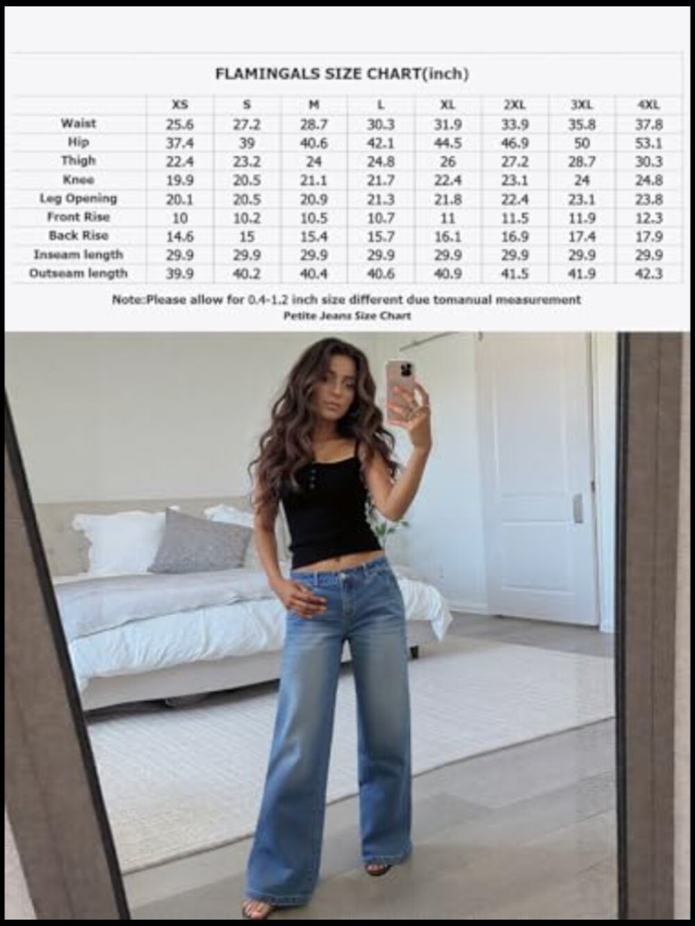 Wide Leg Baggy Jeans with Stitch Decor Denim Mid Waist - Picture 4 of 6